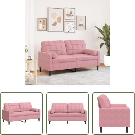 Sofá rosa -  Sofá de 2 plazas con cojines terciopelo rosa 140 cm