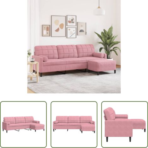Sofá rosa -  Sofá de 3 plazas con taburete de terciopelo rosa 210 cm