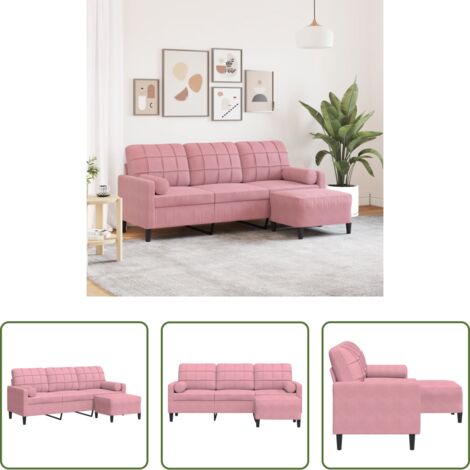 Sofá rosa -  Sofá de 3 plazas con taburete de terciopelo rosa180 cm