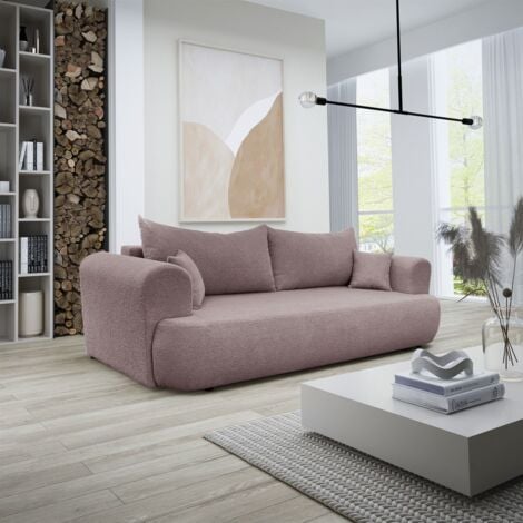 FUN MOEBEL Sofa Schlafsofa 3-Sitzer ANIKE Stoff Now or Never Altrosa