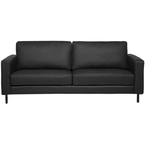 Sofa Schwarz Echtleder 3-Sitzer Minimalistisch Wohnzimmer