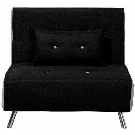 BELIANI Sofa Schwarz Stoffbezug mit Schlaffunktion 1 Dekokissen Silberne Edelstahlbeine Schlafsofa Gästebett Modern Wohnzimmer Ausstattung Möbel