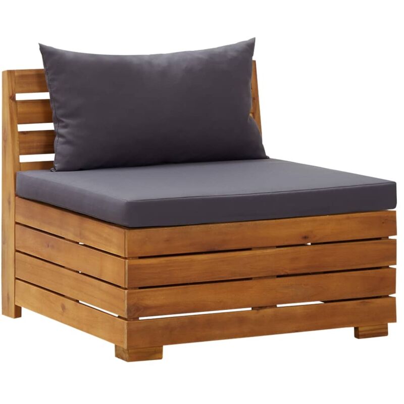 

vidaXL Sofá seccional central 1 pza con cojines madera maciza acacia - Marrón
