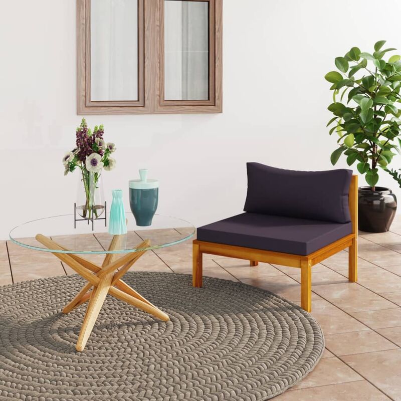 

Sofá seccional central con cojines gris oscura madera de acacia