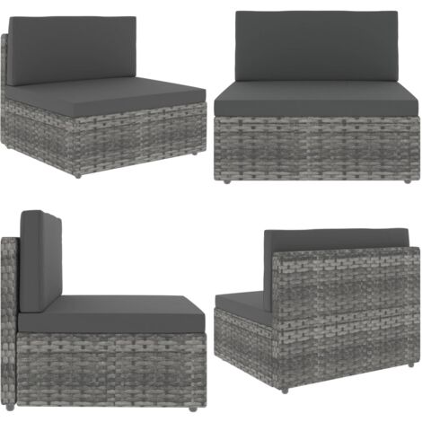 Sofá seccional central de ratán sintético gris - Ratán sintético - Asiento al aire libre