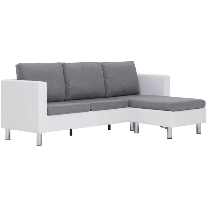 

vidaXL Sofá Modular de 3 Plazas con Cojines Cuero Sintética Blanco Gris Claro - Blanco