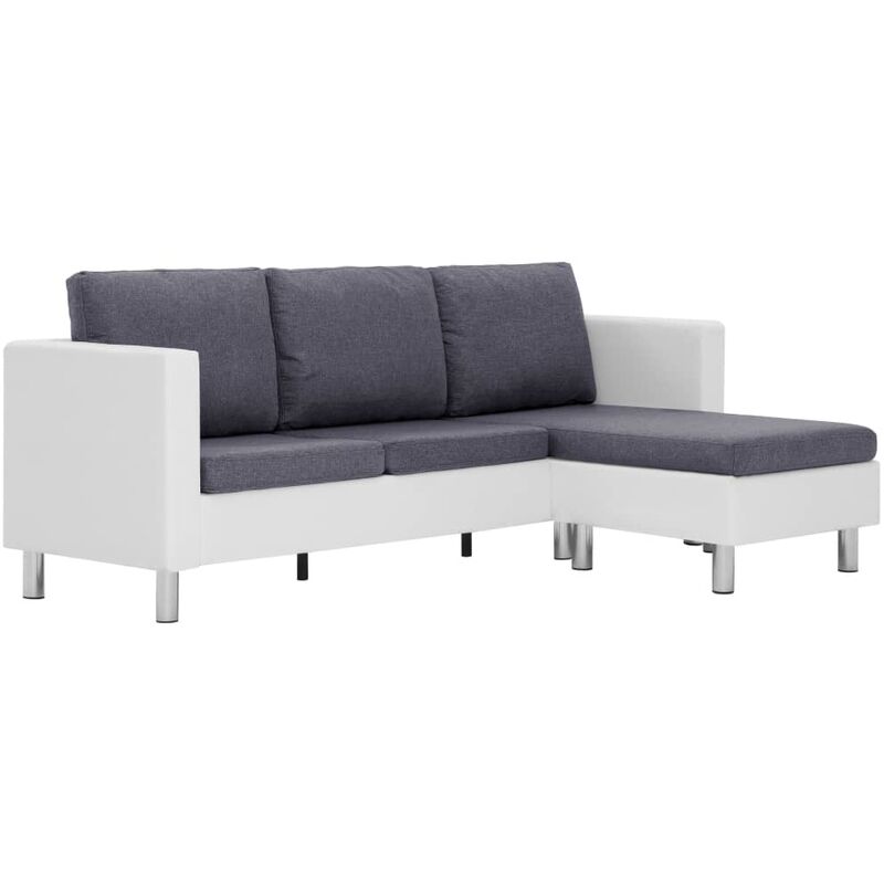 

vidaXL Sofá Modular de 3 Plazas con Cojines Cuero Sintética Blanco Gris Oscuro - Blanco