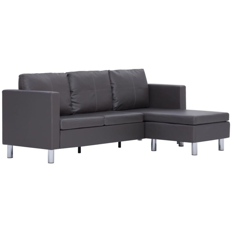 

vidaXL Sofá Modular de 3 Plazas con Cojines Cuero Sintética Gris - Gris