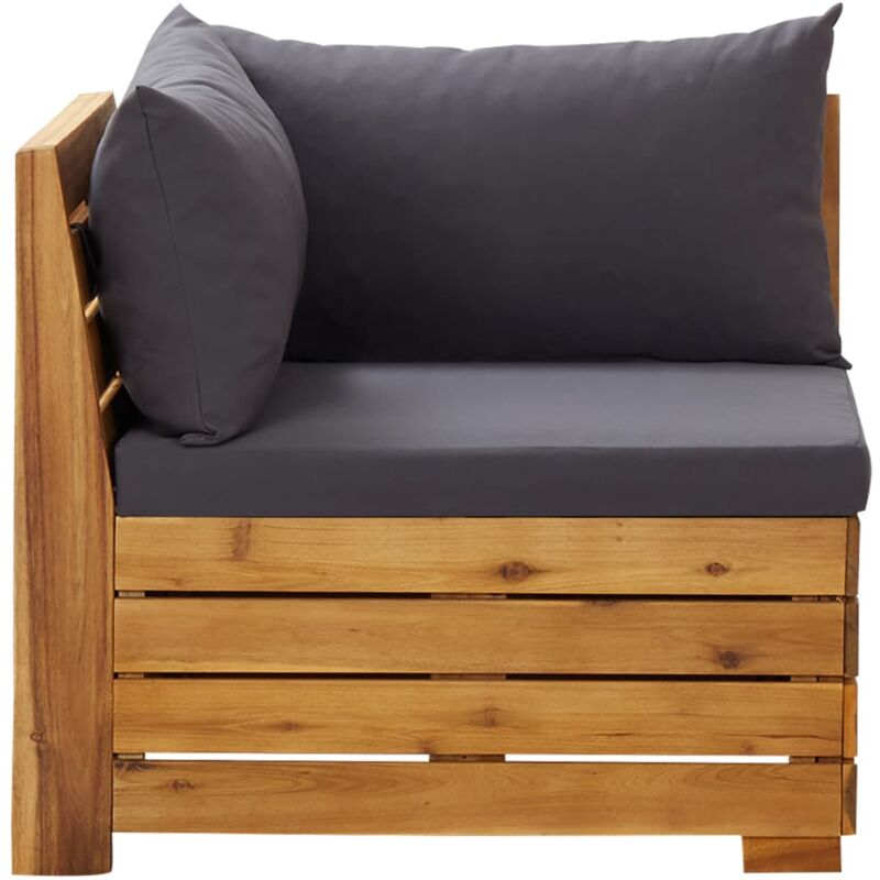 

vidaXL Sofá seccional esquina 1 pza con cojines madera maciza acacia - Marrón