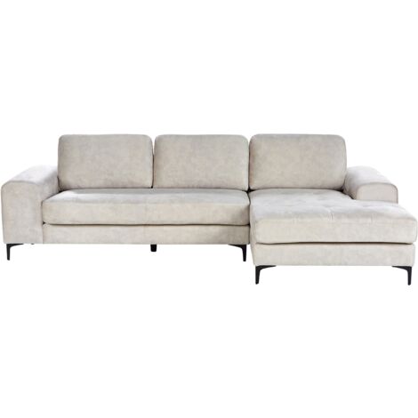 Sofá seccional esquinero moderno en forma de L patas de metal terciopelo beige claro Kiruna