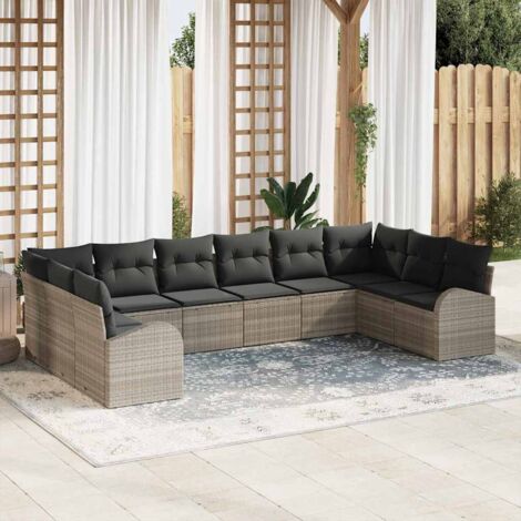 Sofa Set 10 pcs Hellgrau Poly-Rattan vidaXL