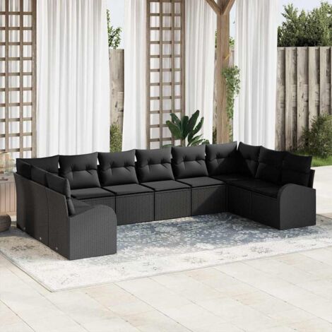 Sofa Set 10 pcs Schwarz Poly-Rattan vidaXL