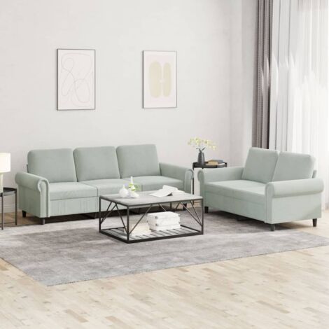 Sofa-Set 2 teilig mit Kissen Grau Velvet
