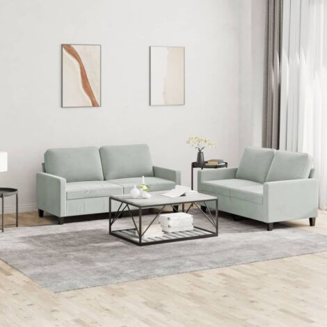 Sofa-Set 2-teilig mit Kissen Hellgrau Samt