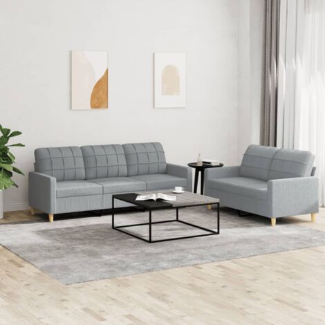 Sofa-Set 2 Teilig mit Kissen Hellgrau Stoff