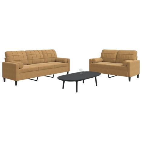 Sofa-Set 2-teilig mit Kissen und Zierkissen aus Samt