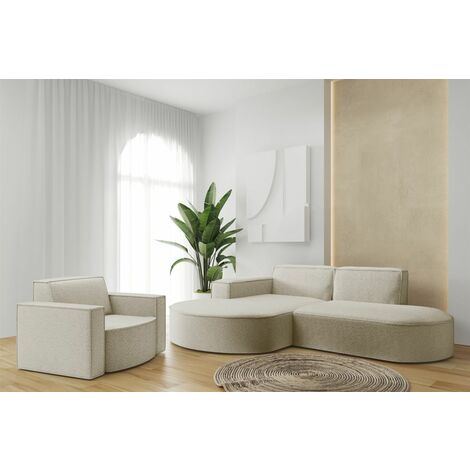 Sofa Set 2-teilig Sessel und Ecksofa PALMA XS Ascot Champagne Ottomane Links