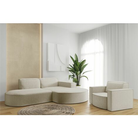 Sofa Set 2-teilig Sessel und Ecksofa PALMA XS Ascot Champagne Ottomane Rechts