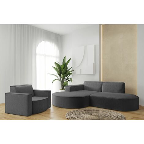 Sofa Set 2-teilig Sessel und Ecksofa PALMA XS Ascot Graphitgrau Ottomane Links