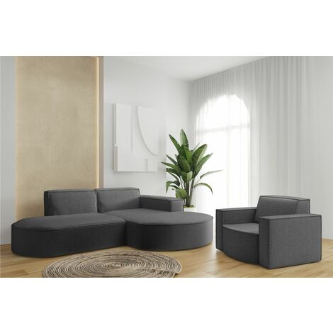 Sofa Set 2-teilig Sessel und Ecksofa PALMA XS Ascot Graphitgrau Ottomane Rechts