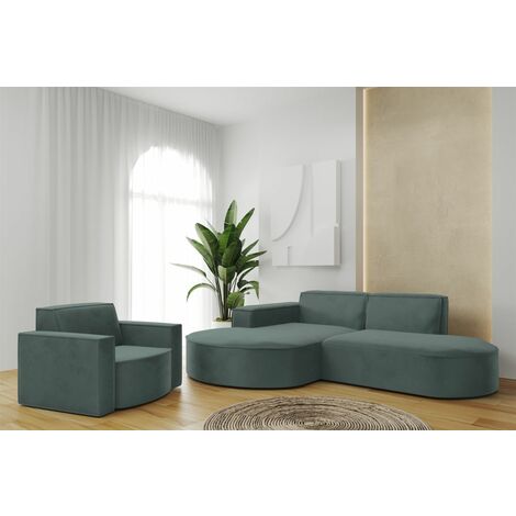Sofa Set 2-teilig Sessel und Ecksofa PALMA XS Opera Opalgrün Ottomane Links