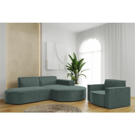 Sofa Set 2-teilig Sessel und Ecksofa PALMA XS Opera Opalgrün Ottomane Rechts