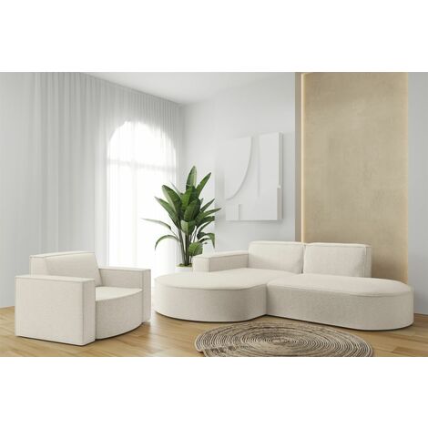 Sofa Set 2-teilig Sessel und Ecksofa PALMA XS Stoff Ascot Beige Ottomane Links