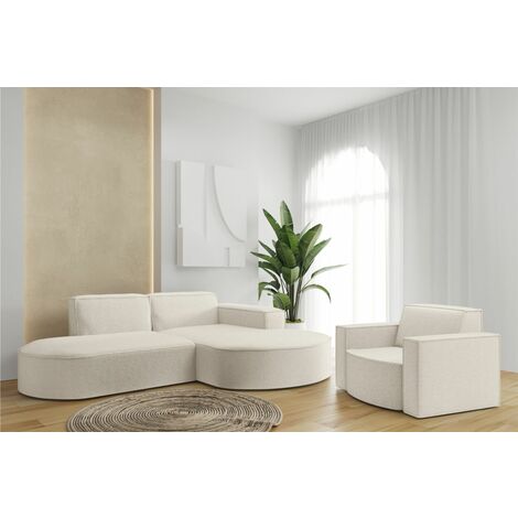 Sofa Set 2-teilig Sessel und Ecksofa PALMA XS Stoff Ascot Beige Ottomane Rechts