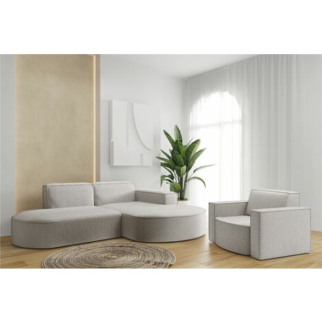Sofa Set 2-teilig Sessel und Ecksofa PALMA XS Stoff Ascot Pearl Ottomane Rechts