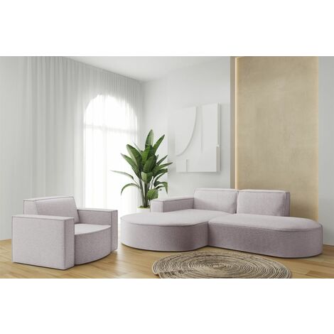 Sofa Set 2-teilig Sessel und Ecksofa PALMA XS Stoff Ascot Rose Ottomane Links