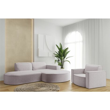 Sofa Set 2-teilig Sessel und Ecksofa PALMA XS Stoff Ascot Rose Ottomane Rechts