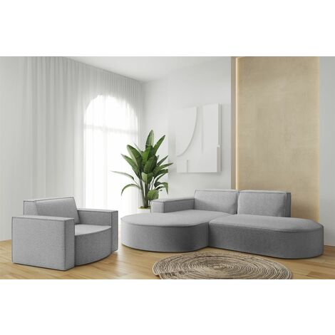 Sofa Set 2-teilig Sessel und Ecksofa PALMA XS Stoff Ascot Taupe Ottomane Links