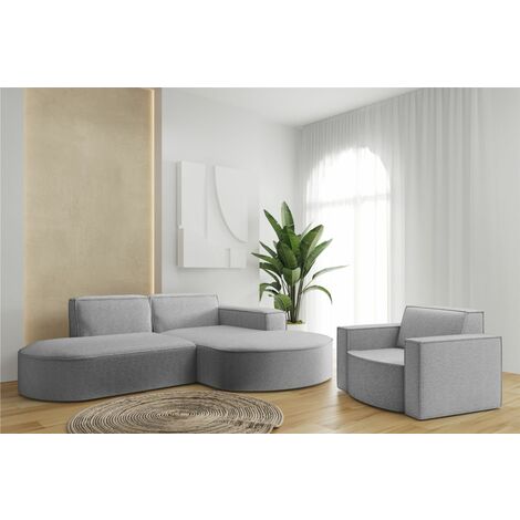 Sofa Set 2-teilig Sessel und Ecksofa PALMA XS Stoff Ascot Taupe Ottomane Rechts