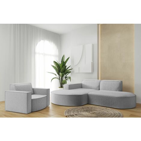 Sofa Set 2-teilig Sessel und Ecksofa PALMA XS Stoff Ascot Toffee Ottomane Links