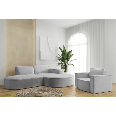 Sofa Set 2-teilig Sessel und Ecksofa PALMA XS Stoff Ascot Toffee Ottomane Rechts