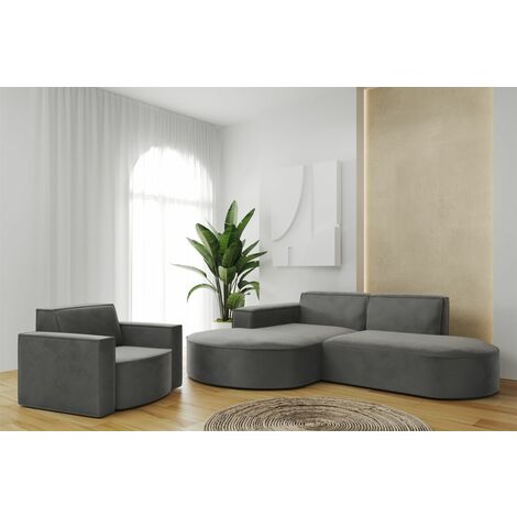 Sofa Set 2-teilig Sessel und Ecksofa PALMA XS Stoff Opera Steel Ottomane Links