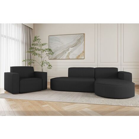 Sofa Set 2-teilig Sessel und Ecksofa PALMA XS Stoff Scala Anthrazit Ottomane Rechts