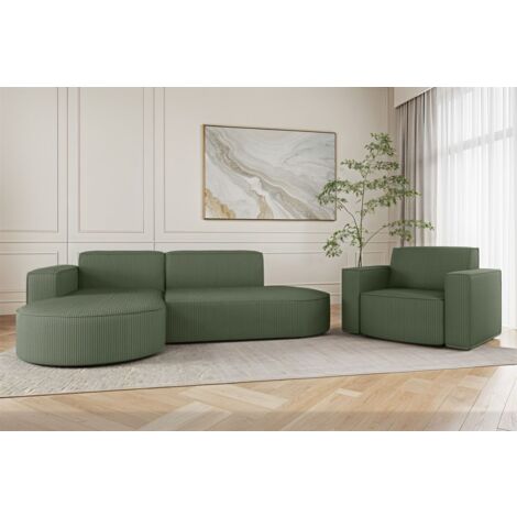 Sofa Set 2-teilig Sessel und Ecksofa PALMA XS Stoff Scala Forest Ottomane Links