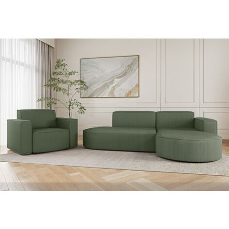 Sofa Set 2-teilig Sessel und Ecksofa PALMA XS Stoff Scala Forest Ottomane Rechts
