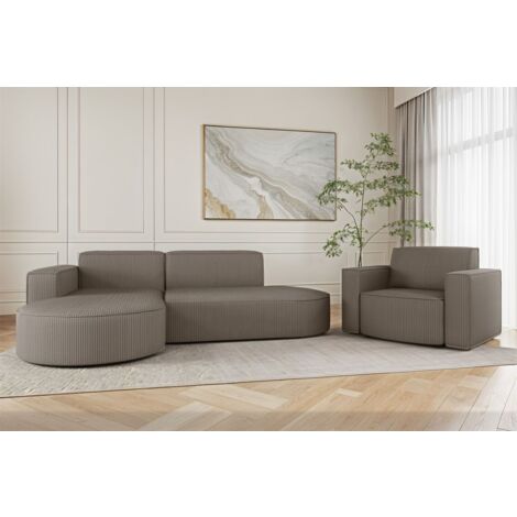 Sofa Set 2-teilig Sessel und Ecksofa PALMA XS Stoff Scala Grau Ottomane Links
