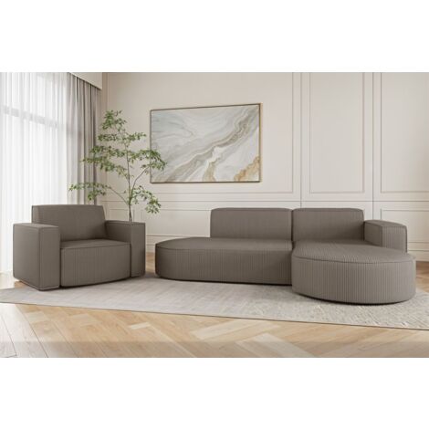 Sofa Set 2-teilig Sessel und Ecksofa PALMA XS Stoff Scala Grau Ottomane Rechts