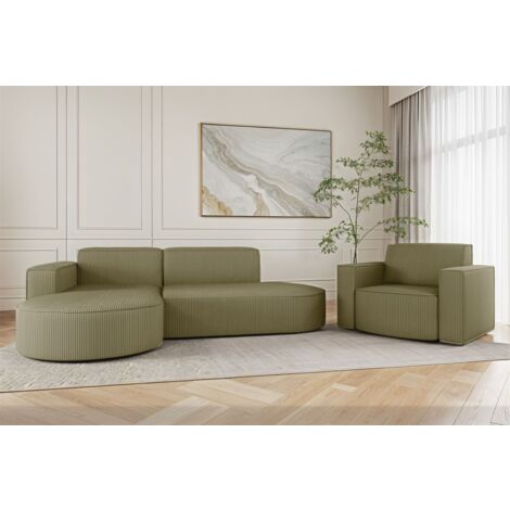 Sofa Set 2-teilig Sessel und Ecksofa PALMA XS Stoff Scala Kiwi Ottomane Links