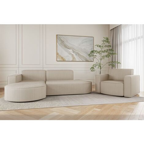 Sofa Set 2-teilig Sessel und Ecksofa PALMA XS Stoff Scala Sand Ottomane Links