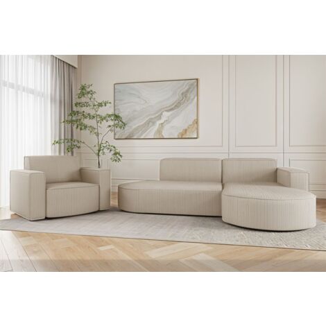 Sofa Set 2-teilig Sessel und Ecksofa PALMA XS Stoff Scala Sand Ottomane Rechts