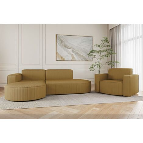 Sofa Set 2-teilig Sessel und Ecksofa PALMA XS Stoff Scala Senfgelb Ottomane Links
