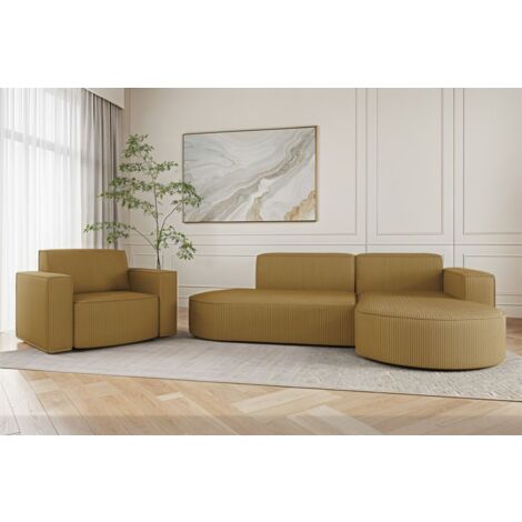 Sofa Set 2-teilig Sessel und Ecksofa PALMA XS Stoff Scala Senfgelb Ottomane Rechts