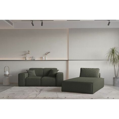 Sofa Set 2-teilig Sezlong und Sofa 2-Sitzer CELES PREMIUM Stoff Ascot Bukla Moosgrün