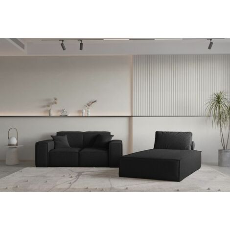 Sofa Set 2-teilig Sezlong und Sofa 2-Sitzer CELES PREMIUM Stoff Ascot Bukla Schwarz