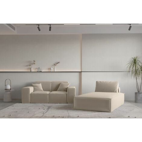 Sofa Set 2-teilig Sezlong und Sofa 2-Sitzer CELES PREMIUM Stoff Opera Velvet Beige