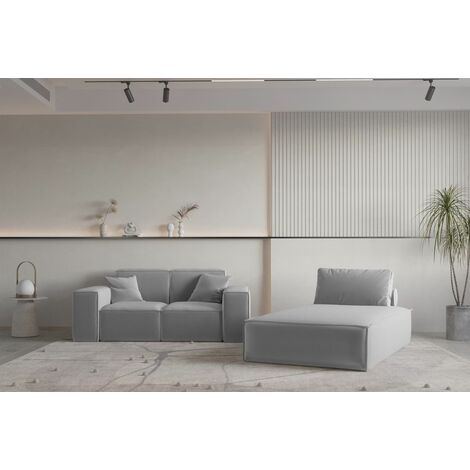 Sofa Set 2-teilig Sezlong und Sofa 2-Sitzer CELES PREMIUM Stoff Opera Velvet Hellgrau
